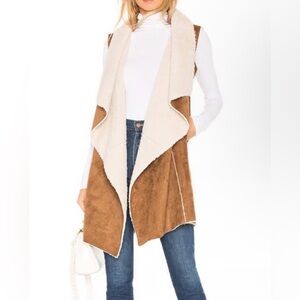 NEW‎ EVEREVE John + Jenn Beatty Faux Fur Sherling Vest Camel Women Medium Scandi